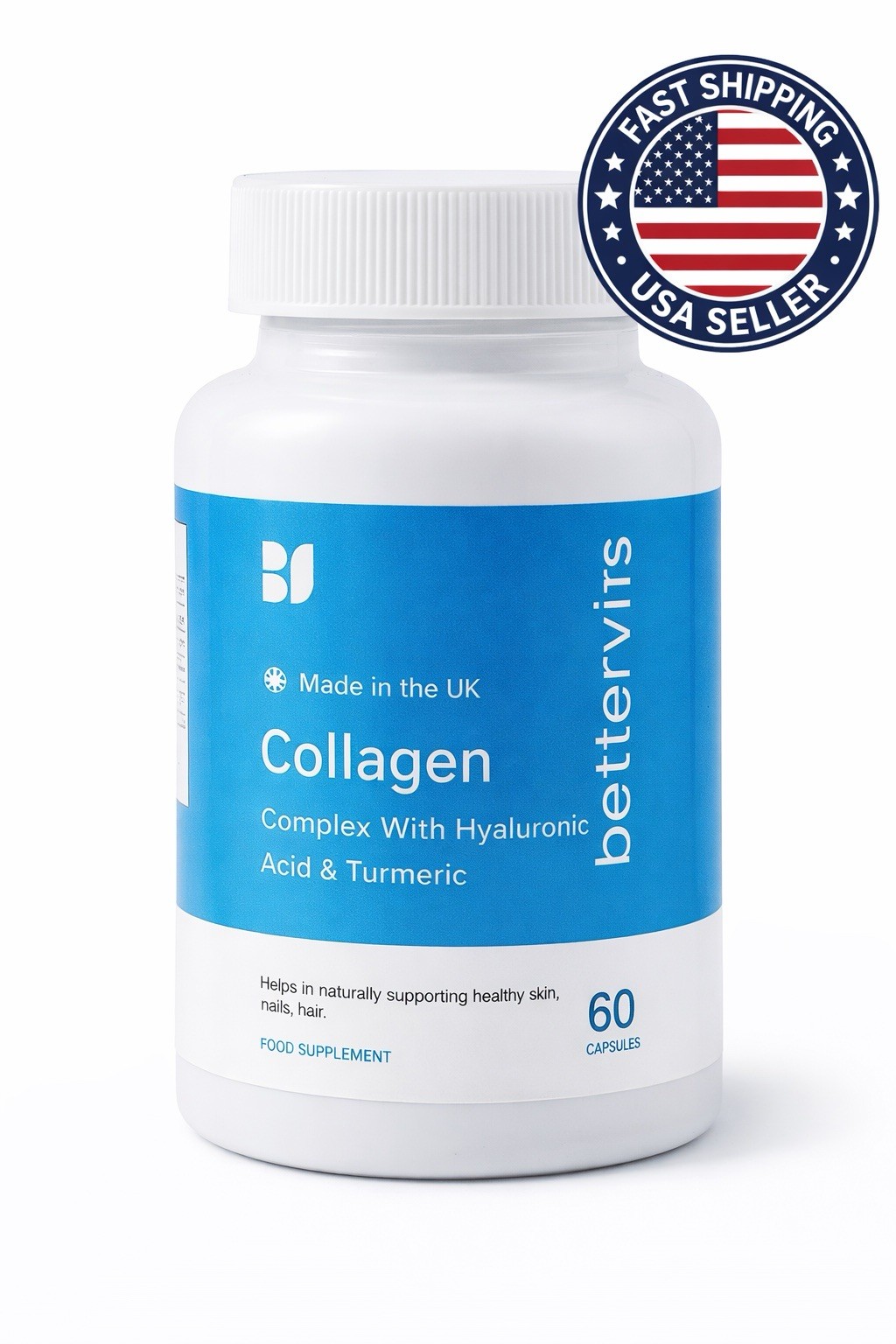 2 Pack BetterVits Collagen Complex 60 Hyaluronic Acid Turmeric Skin Hair Nails