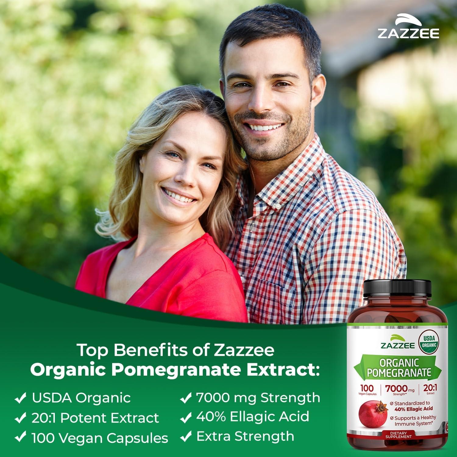 Zazzee USDA Organic Pomegranate 20:1 Extract 7000mg 40% Ellagic Acid