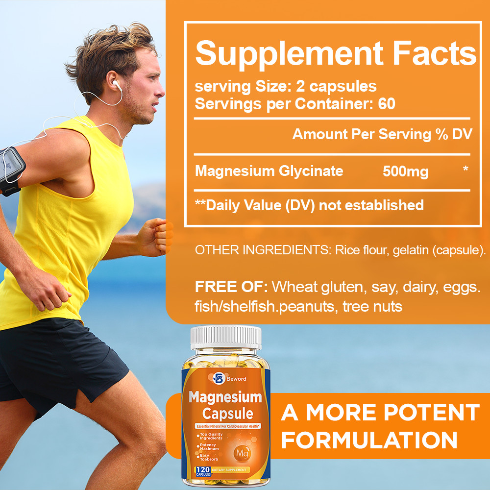 Magnesium Glycinate 500mg 120 Pills Sleep Support, Stress Relief & Bone Care
