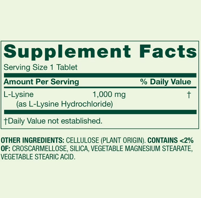 Spring Valley L-Lysine 1000 mg Tablets, 100 Count – Supports Immune Health