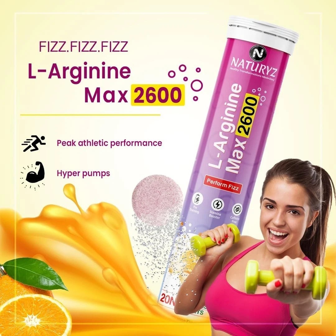 Naturyz L-Arginine Max 2600 Effervescent Tablets (Orange Flavour) – 20 tab h032