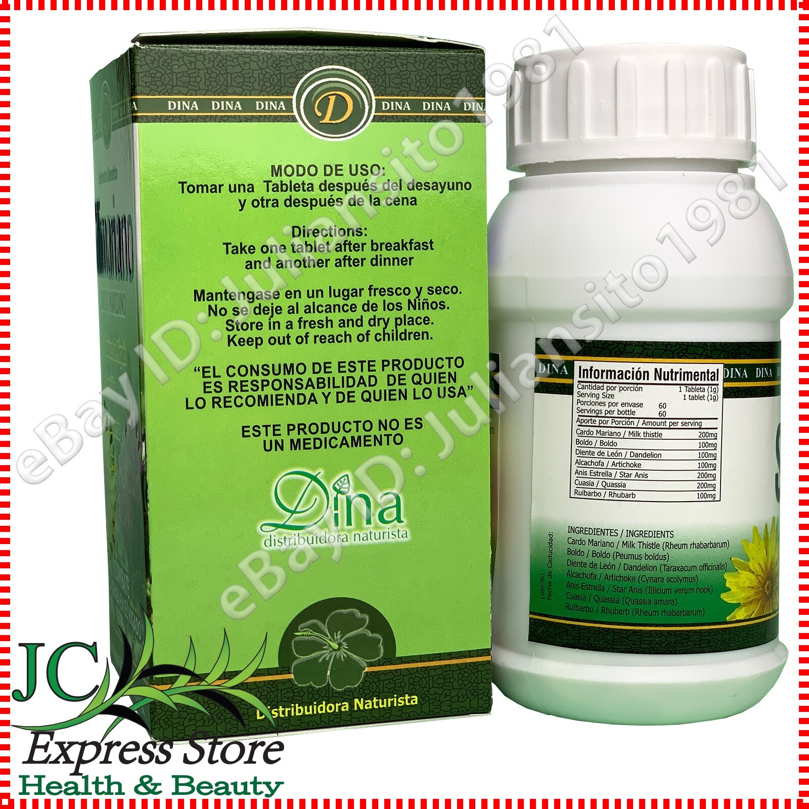 SILIMARIANO Cardo Mariano 60 Tablets (Silybum marianum) Nutritional Supplement