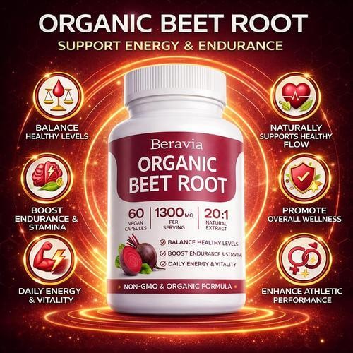Beravia Organic Beet Root Capsules, Purely Natural, Non-GMO 60-Counts