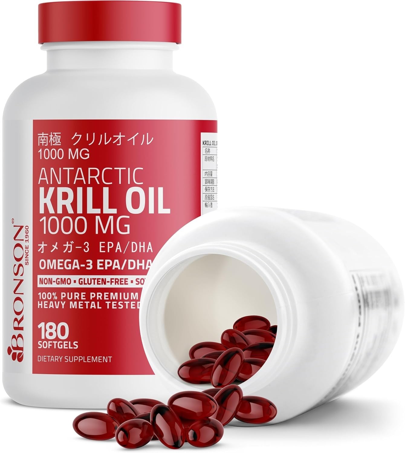 1000 mg Antarctic Krill Oil with Astaxanthin, 180 Softgels – Non-GMO & Soy Free