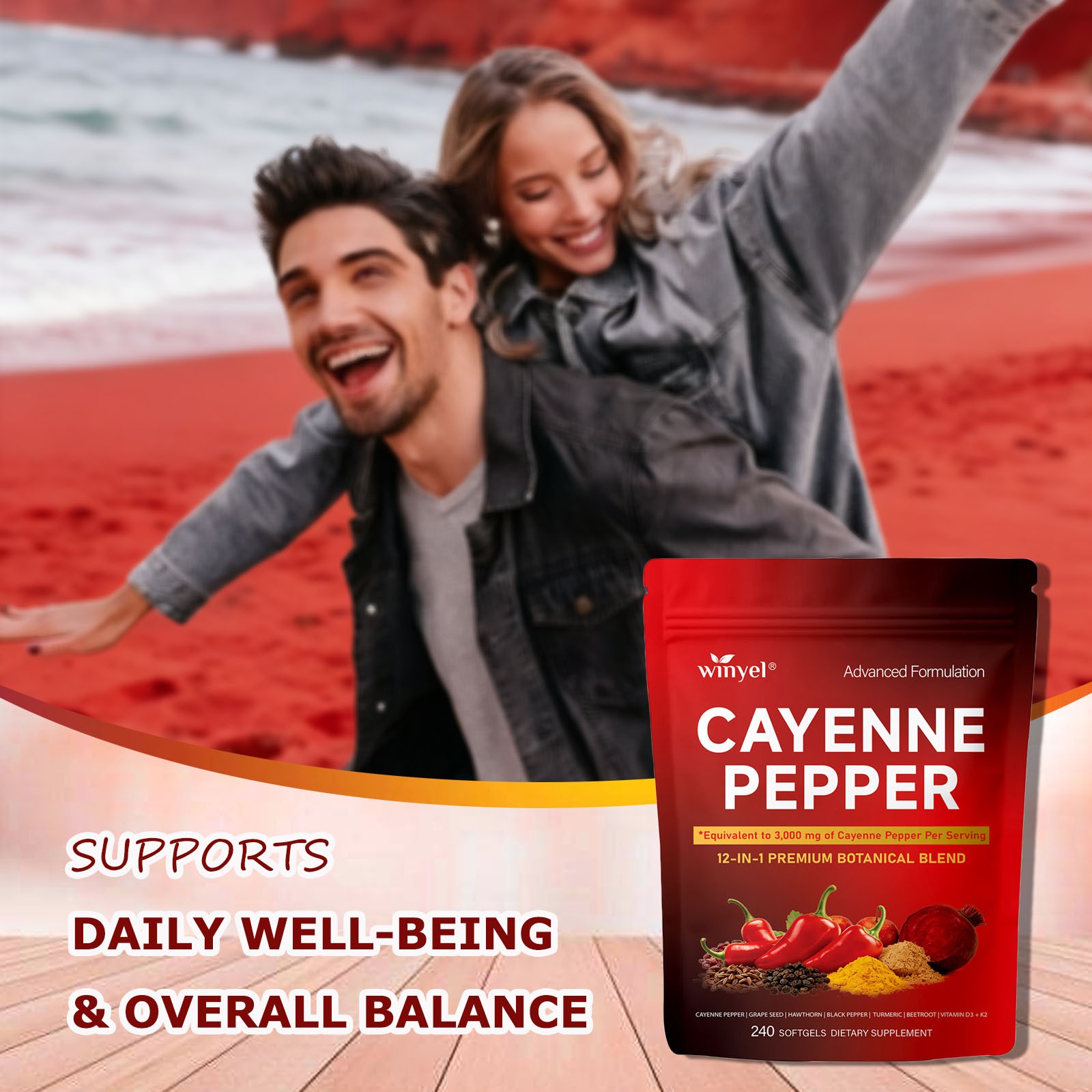 Chili Pepper Softgel Vein Heart Vascular Support Vitamins C D3 K2 Grape Seed