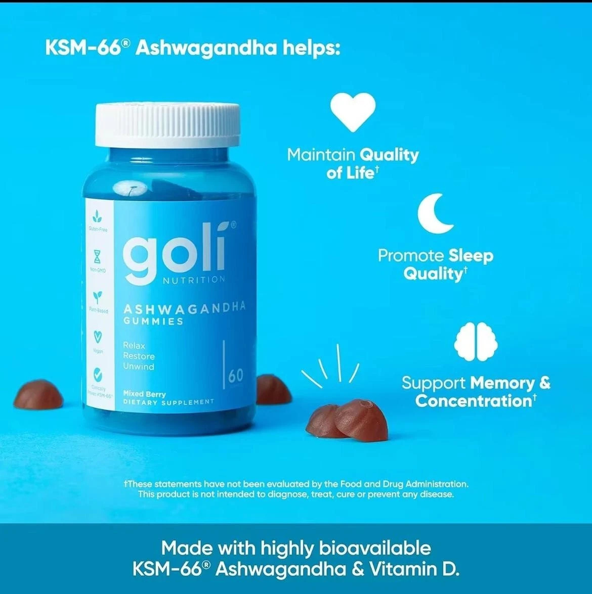 Goli Nutrition Ashwagandha Mixed Berry Gummies – 60 Count