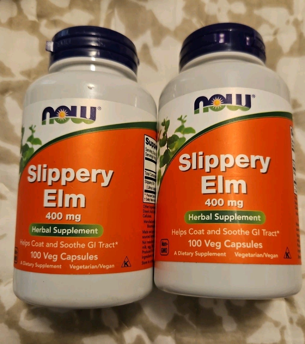 2X Now Foods Slippery Elm, 100 Caps 400 mg 100 Count Exp 2028