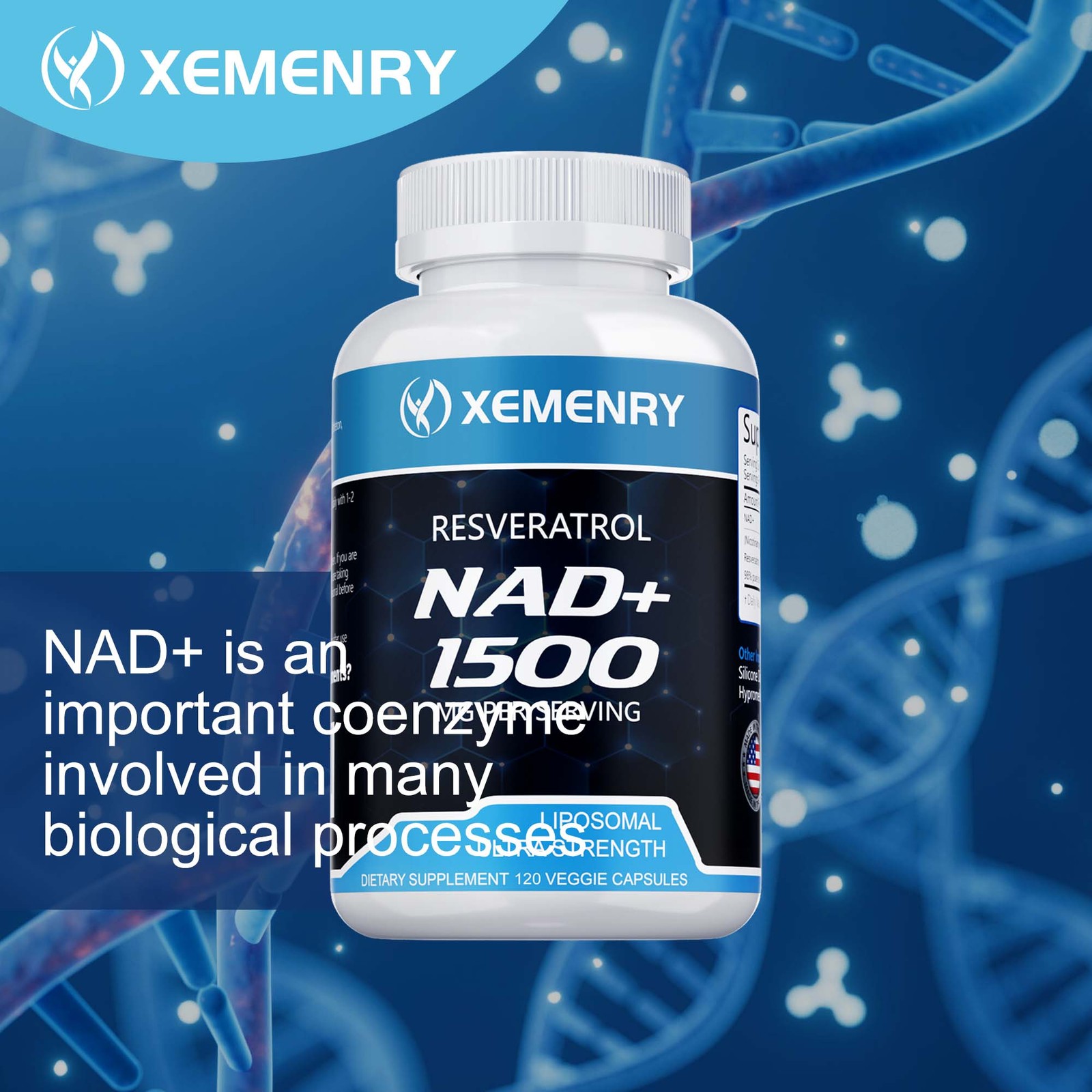 NAD+ 1500mg – Resveratrol,DNA Repair,Energy Production,Metabolism,Focus Booster