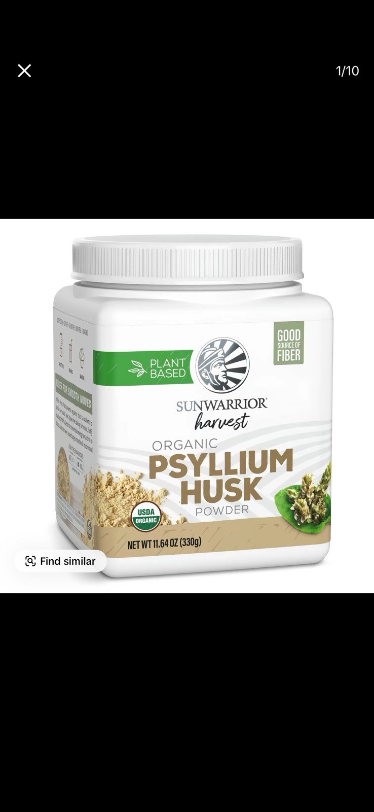 ￼ Organic Psyllium Husk Powder – PGluten-Free, Non-GMO, Keto-Friendly – 11.6 oz