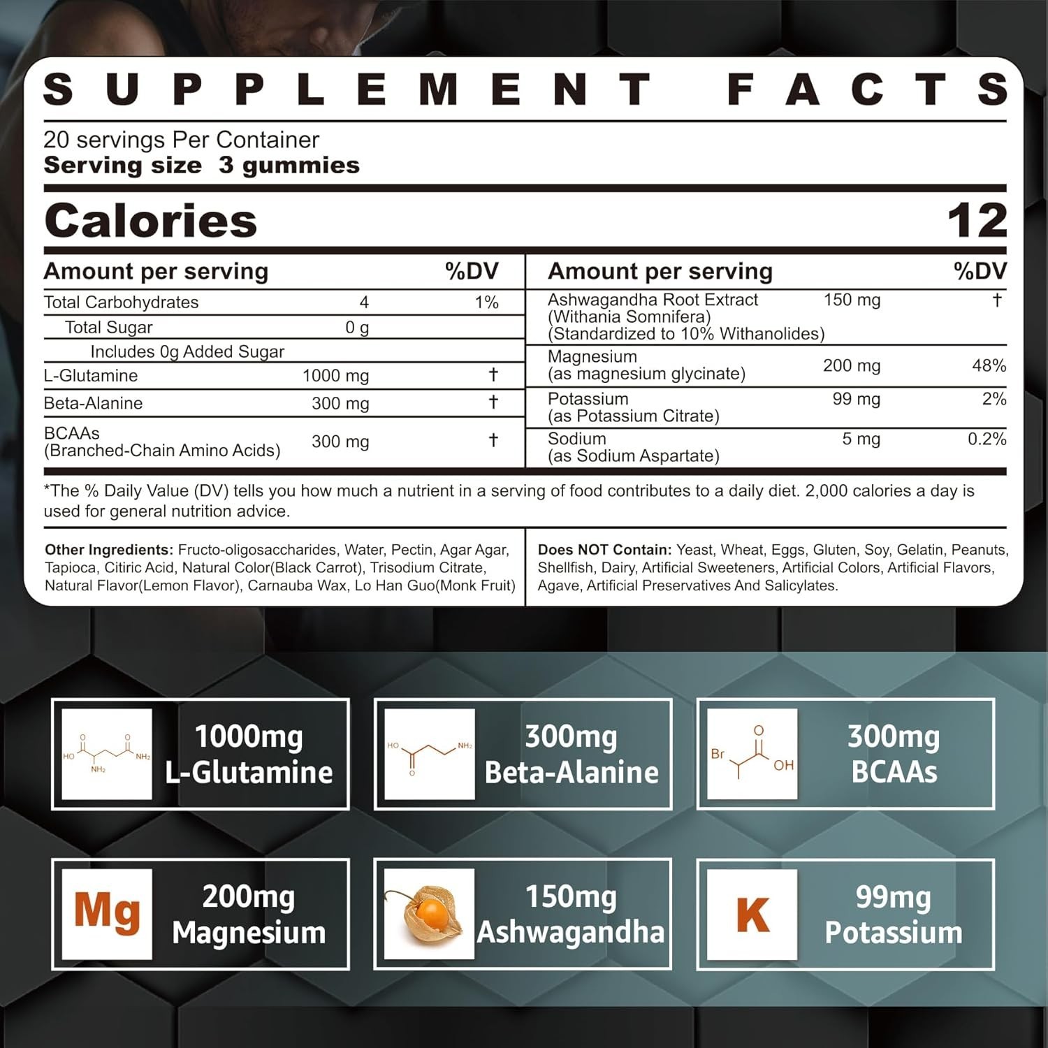 Nextdia L-Glutamine 1000mg Exercise Gummies Promotes Muscle Recovery and Growth,