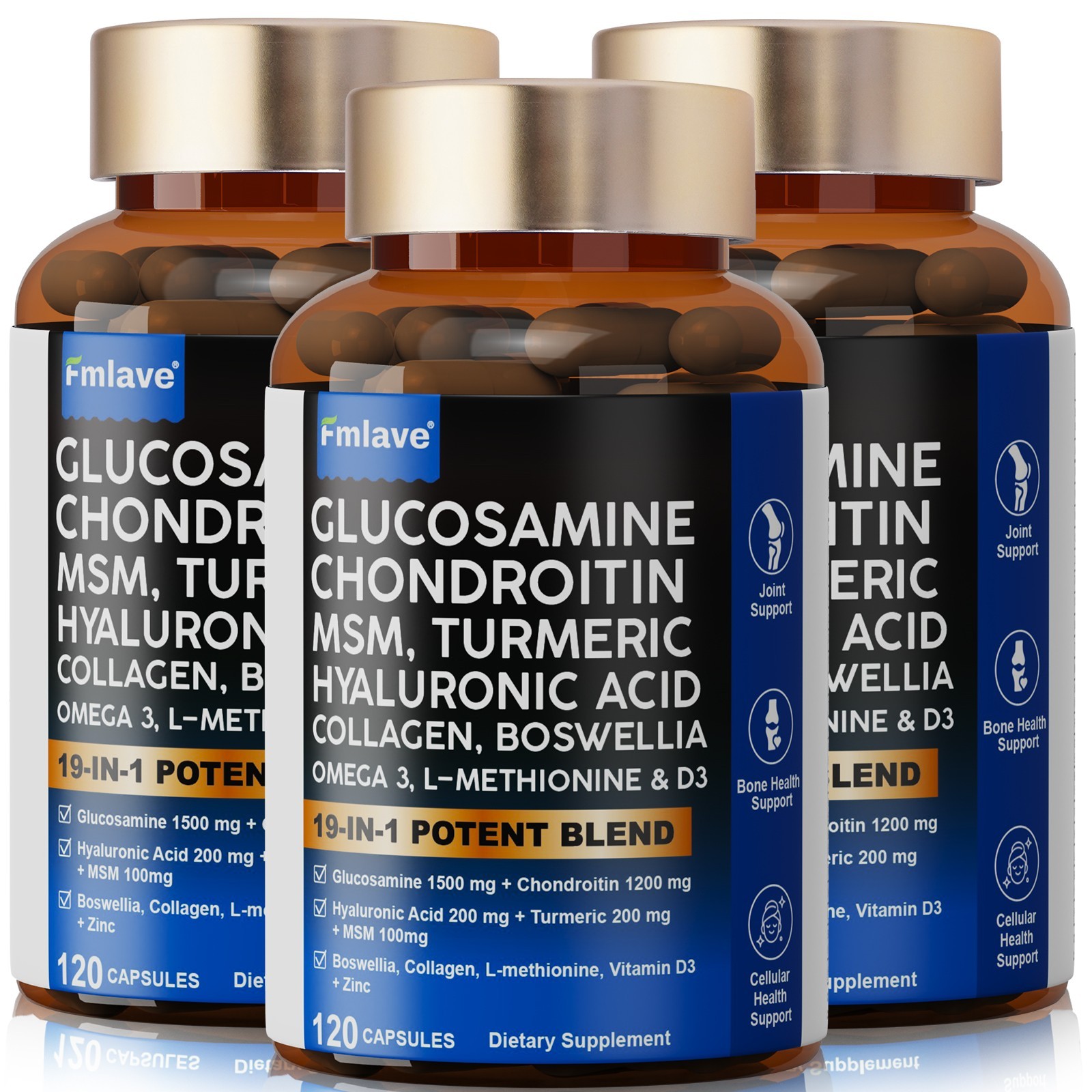 Triple Strength Pain Relief Supplement, Joint Support Glucosamine, Turmeric, MSM