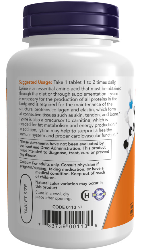 Now Foods L-Lysine 1000mg Collagen Synthesis Double Strength 100 Tabs 02/2026EXP