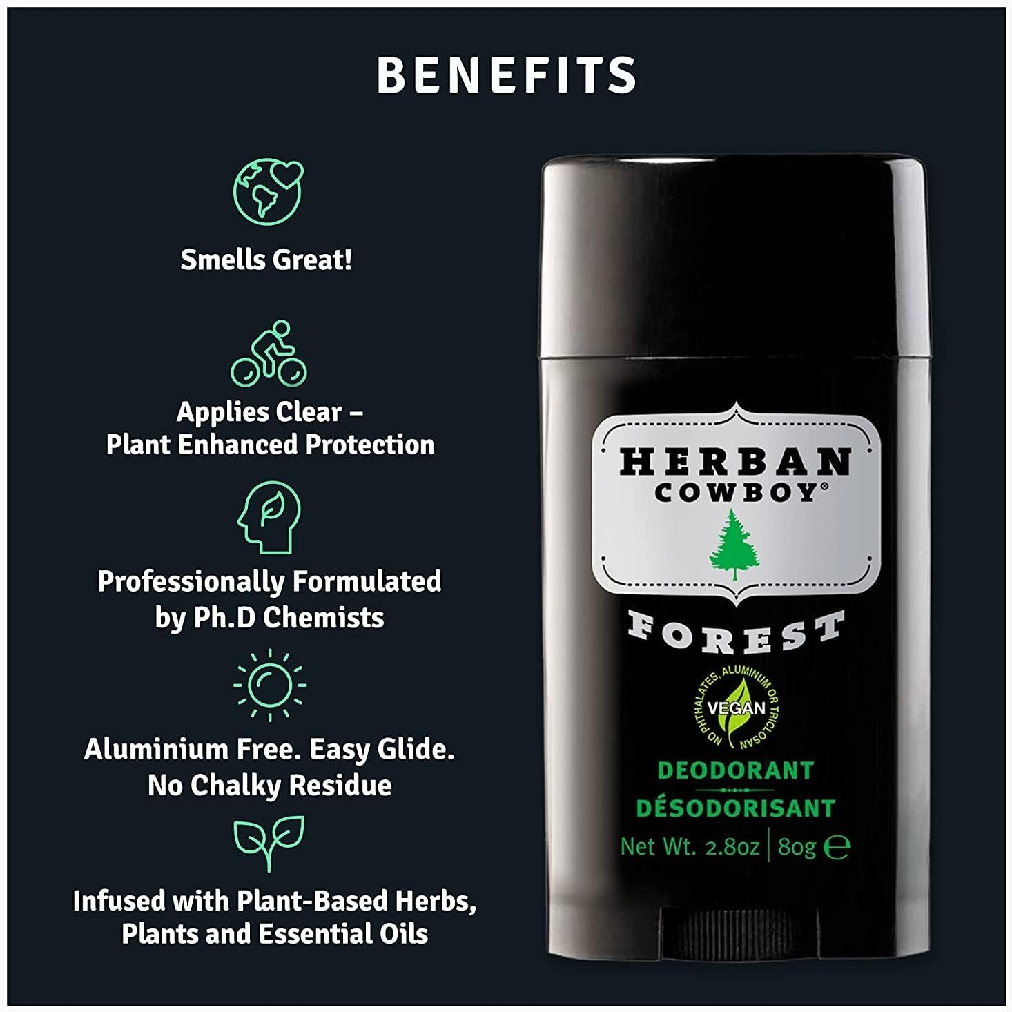 Herban Cowboy Forest Deodorant Maximum Protection 2.8 Ounce, 3 Pack