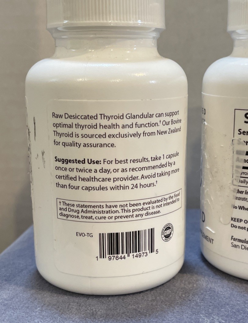 2- Evolved Elements Raw Grass-Fed Desiccated Bovine Thyroid 60 Caps EXP 03/2028