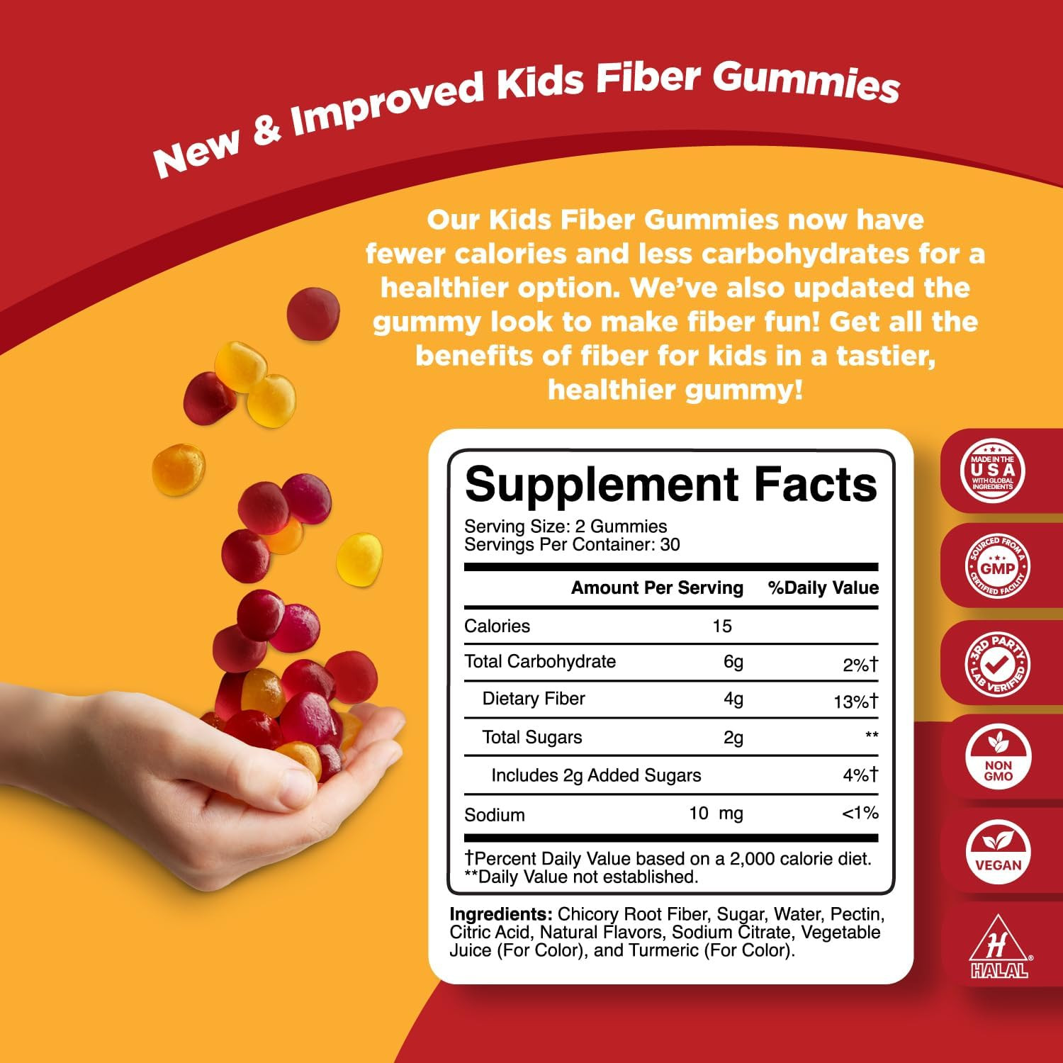 Kids Prebiotic Fiber Gummies Digestive Support Vegan 60 Count