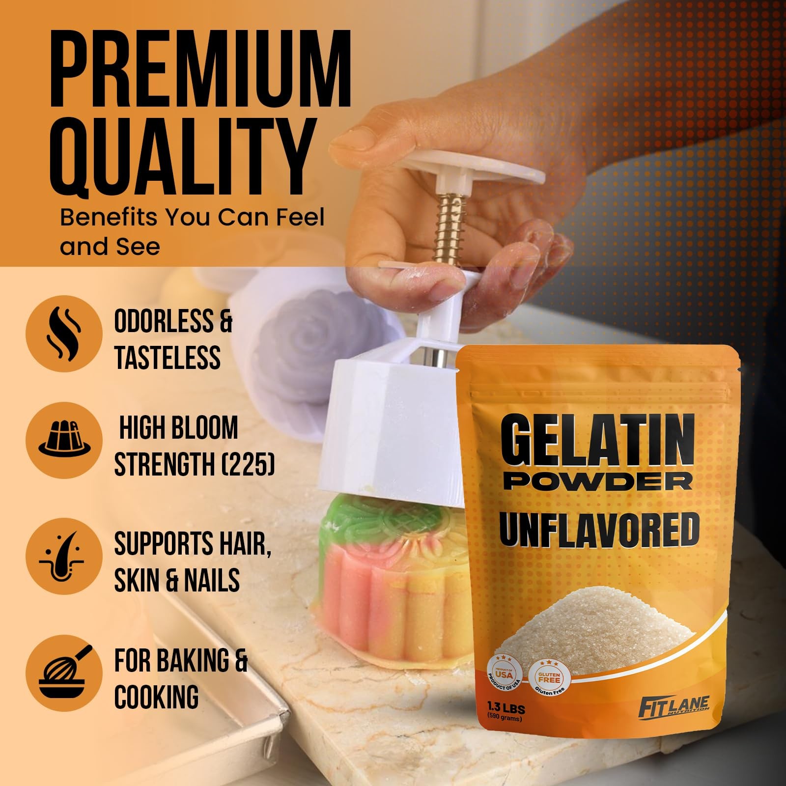 Gelatin Powder Unflavored 1.3 lbs Bulk Bag for Baking, Cooking & Beauty