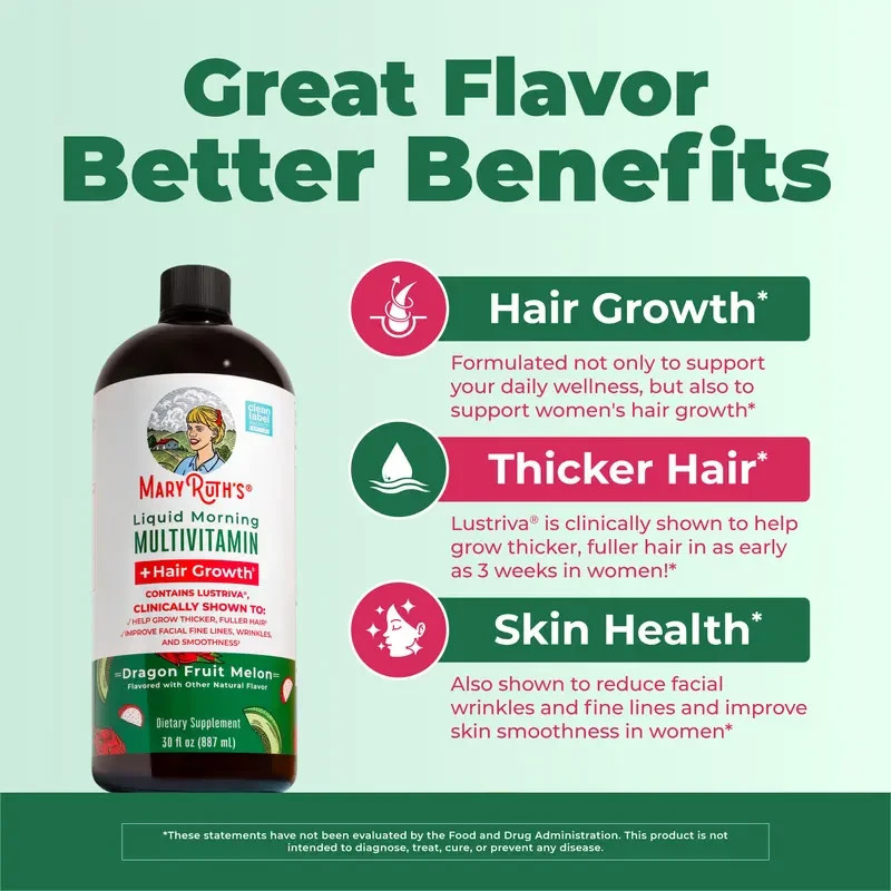Mary Ruth’s Liquid Morning Multivitamin + Hair Growth – Dragon Fruit Melon 30oz