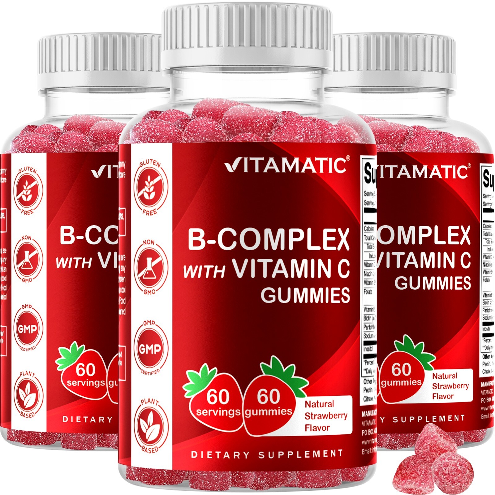 (3 Pack) Vitamatic Vitamin B Complex Gummies with Vitamin C & Inositol