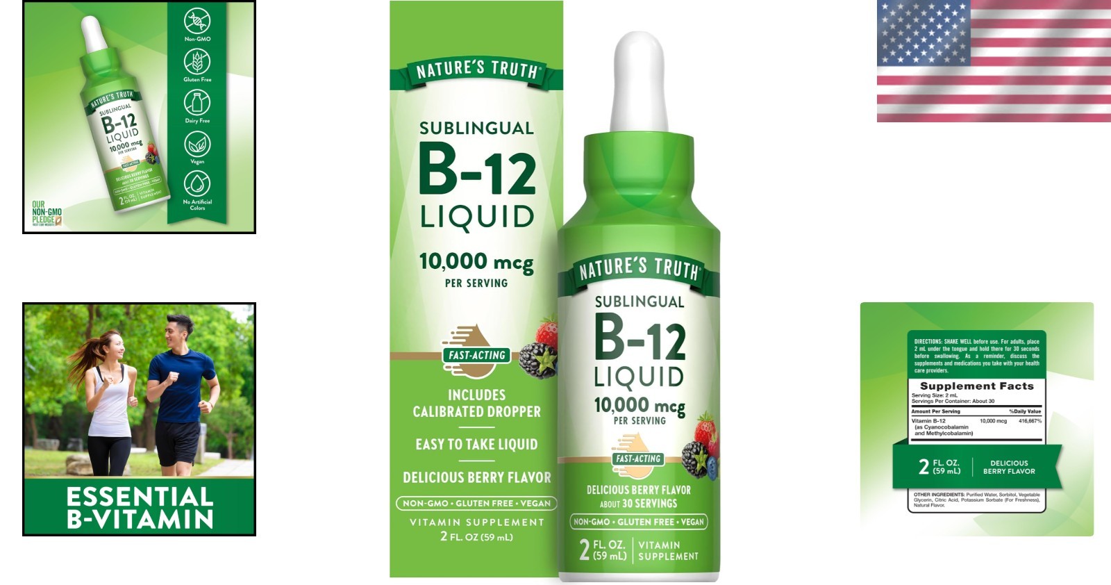 10,000 mcg B12 Sublingual Drops | Fast-Acting & Gluten-Free | Berry Taste
