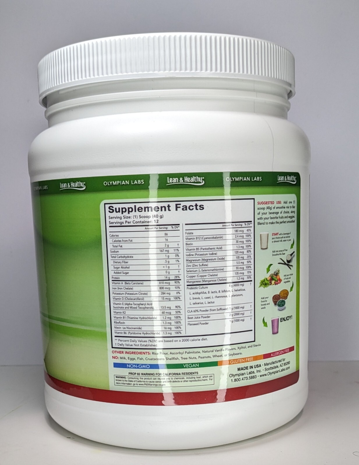 Pure Smoothie Mix with Organic Protein 18.9 oz (480g) Powder No GMO EXP:06/2025