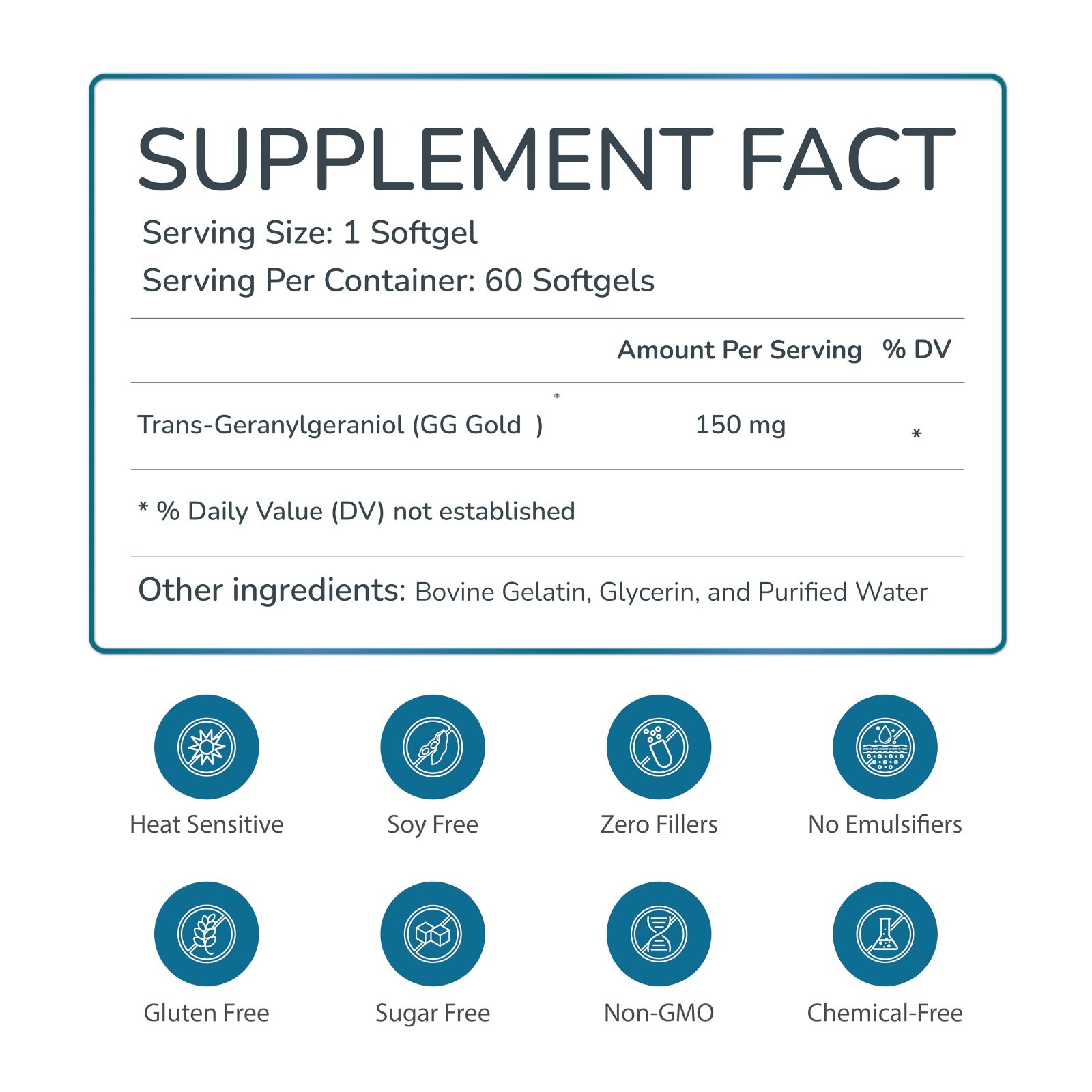 Geranylgeraniol 150mg Supplement for CoQ10 Support, Cellular Energy, Muscle Heal