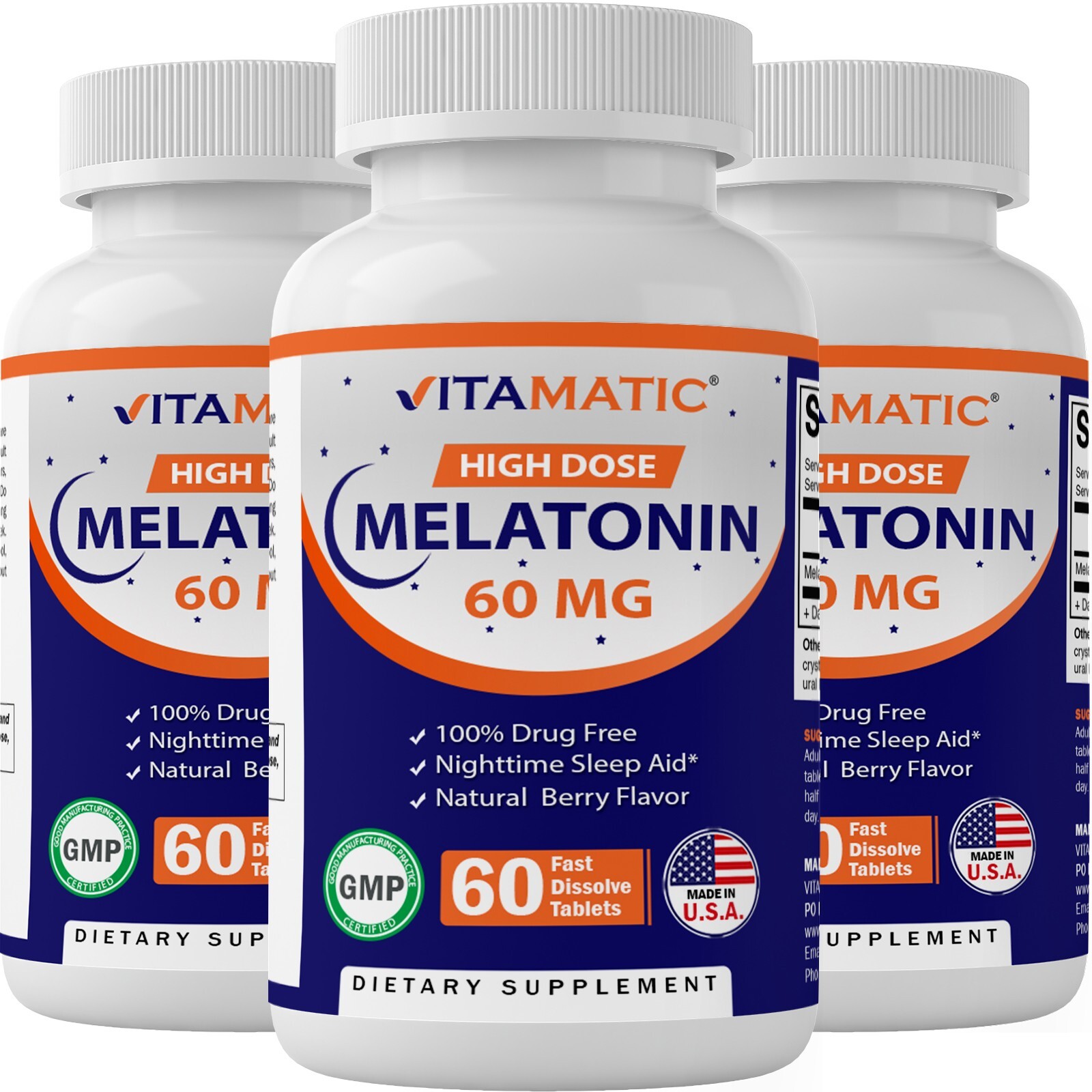 (3 Pack) Vitamatic Melatonin 60mg Fast Dissolve Tablets – 60 Vegan Tablets