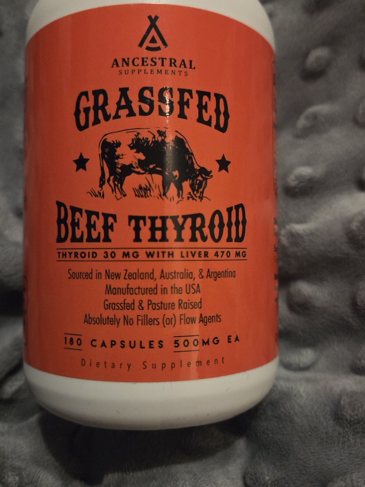 Ancestral Supplements Grass Fed Beef Thyroid Supplement 180 Capsules, 500mg each