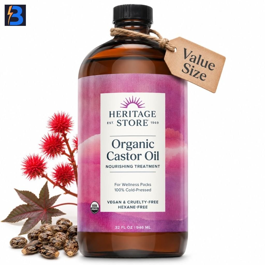 Heritage Store Organic Castor Oil – 32 fl. oz. Glass Bottle, BB 2/29
