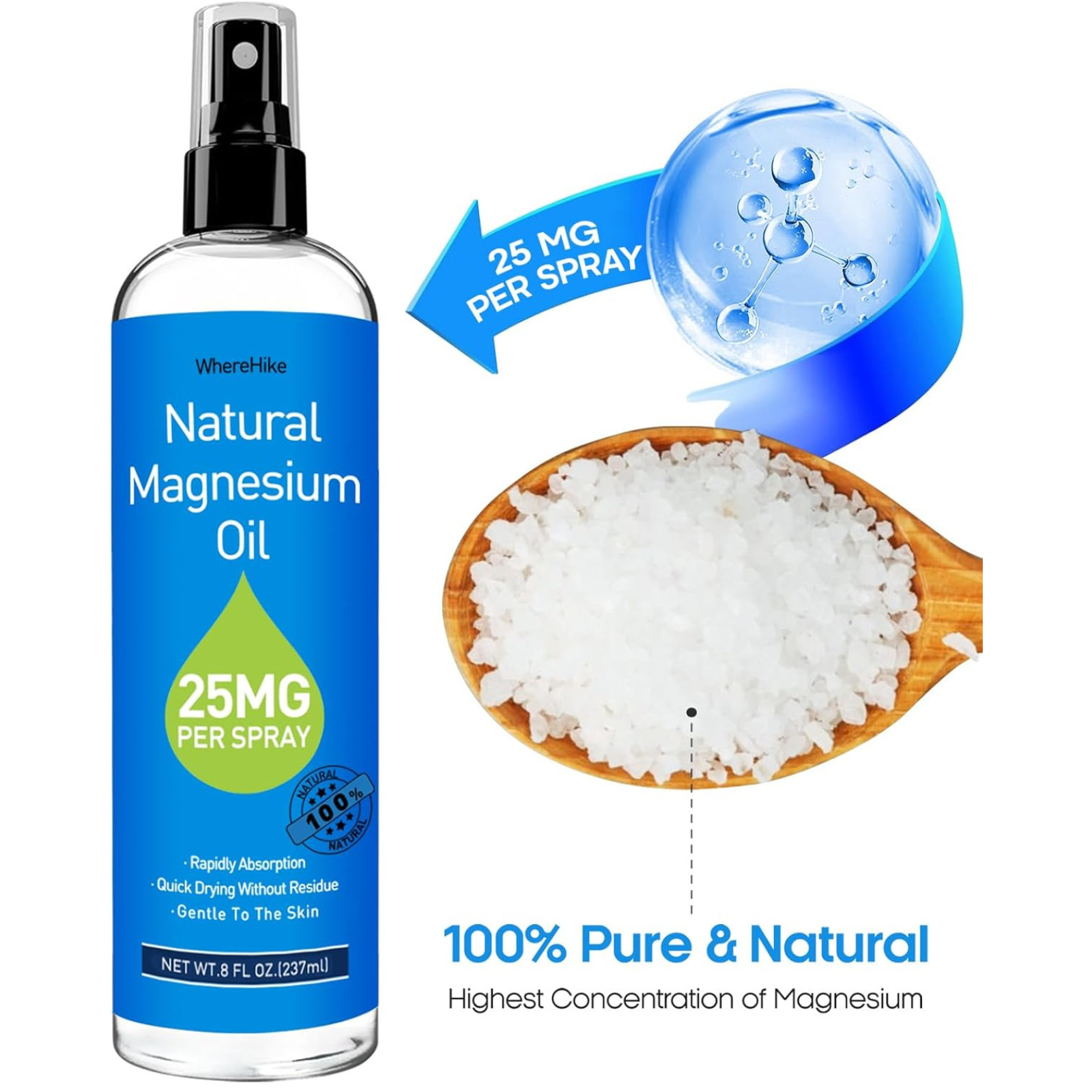 100% Pure Magnesium Oil Spray 8 fl oz – Quick Absorbing Muscle & Joint Relief ..