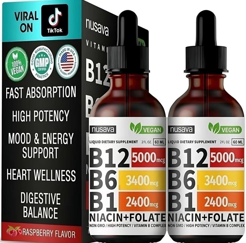 Vitamin B12 Liquid Supplement Drops with B6, B1, Niacin & Folate – Edib