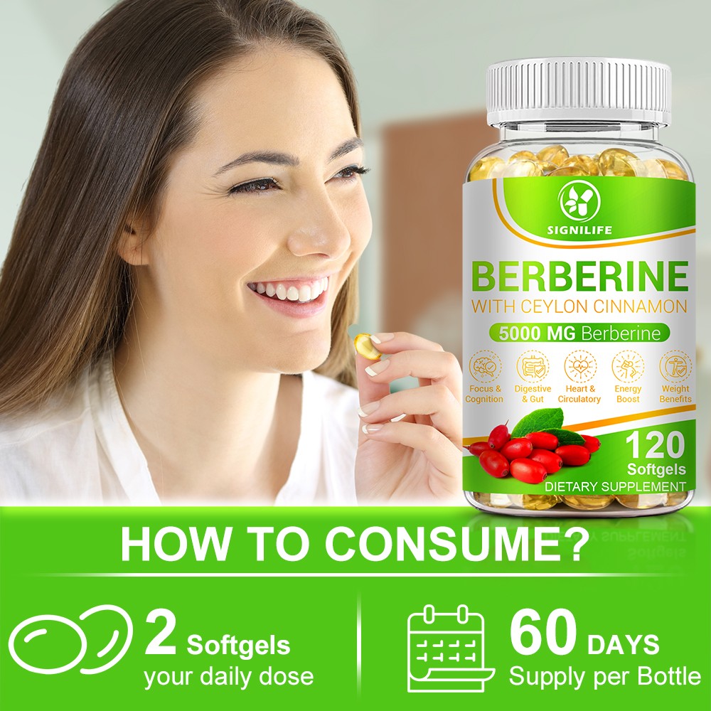Premium Berberine HCL 5000mg Healthy Cholesterol Anti-inflammatory 60 Day -120ct
