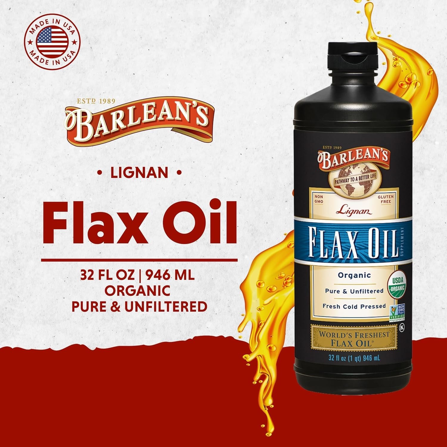 Barlean’s Organic Flax Oil, 32 fl oz