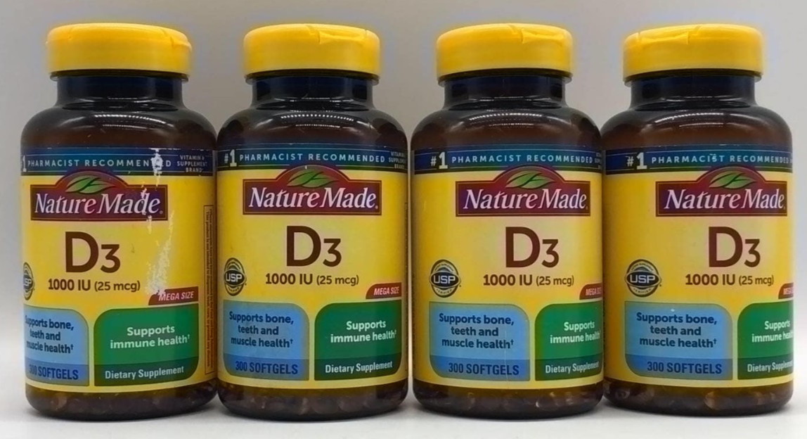 4PK Nature Made D3 1000IU 25mcg ~ 300 Softgels Each ~ EXP 4/28 ~ FAST SHIP ~ NEW