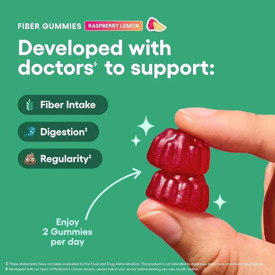 Physician’s Choice Fiber Gummies for Digestive Health & Regularity – Raspberry L