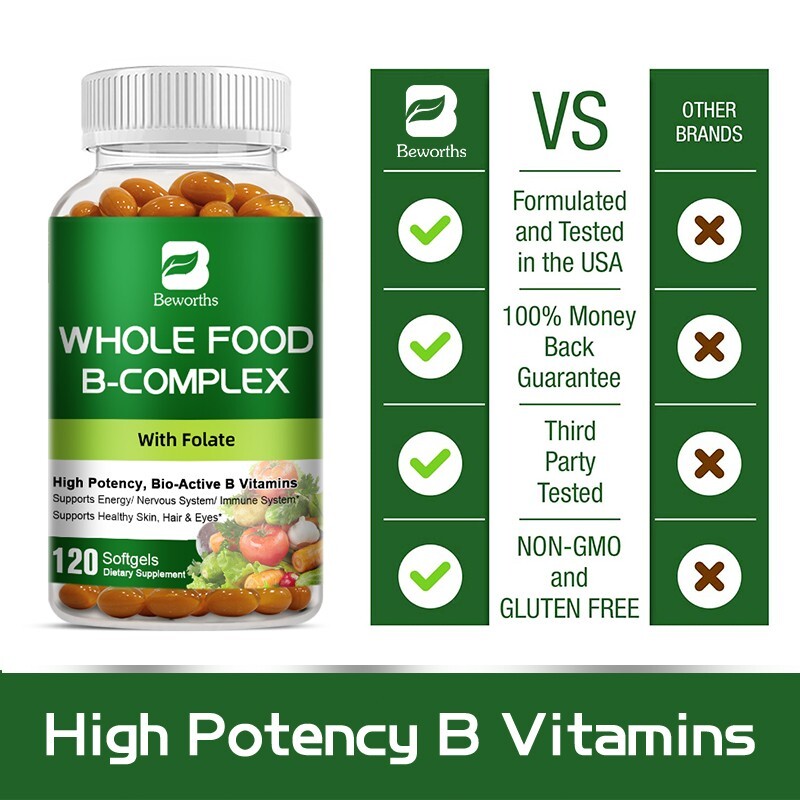 Vitamin B Complex 120 Capsules B1,B2,B3,B5,B6,B7,B9,B12, Immune Support Pills