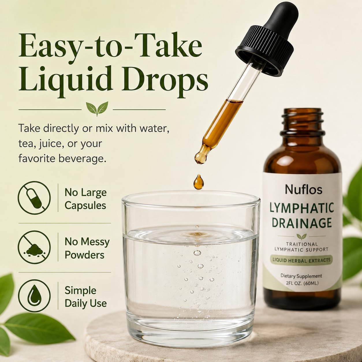 FQMUEV Nuflos Lymphatic Drainage Drops, 2 Fl Oz (Pack of 1) 4-in-1 Herbal Blend