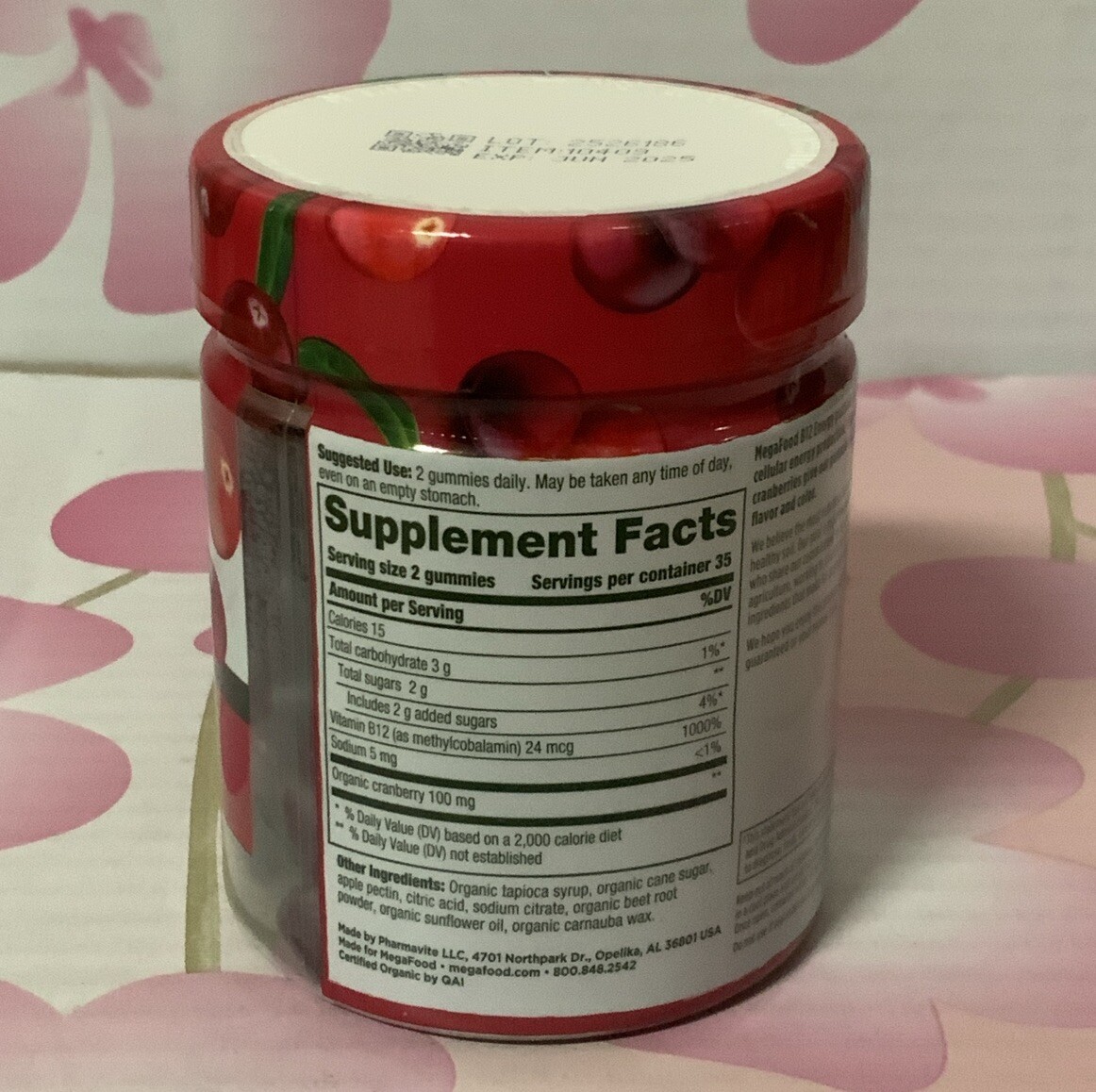 🍒 B12 Energy Gummies Cranberry by MegaFood 70 Gummy🆕exp 06/2025