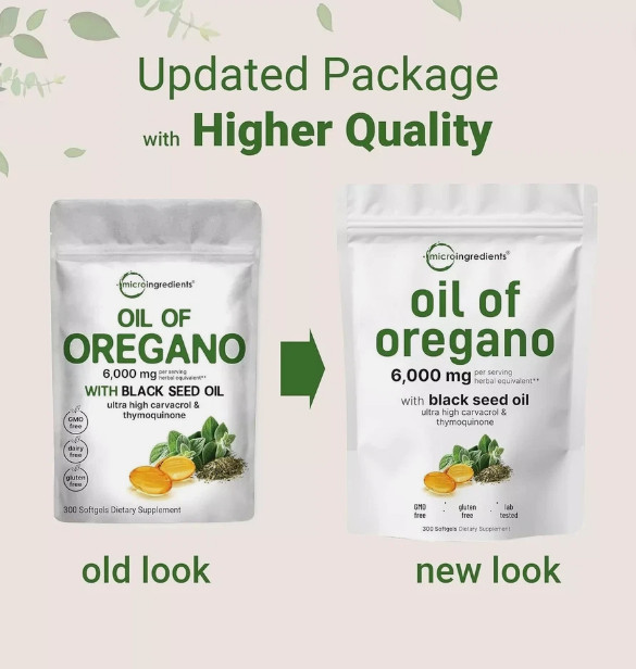 2 in 1 Oil of Oregano & Black Seed Softgels Count with Carvacrol,Immune Supports