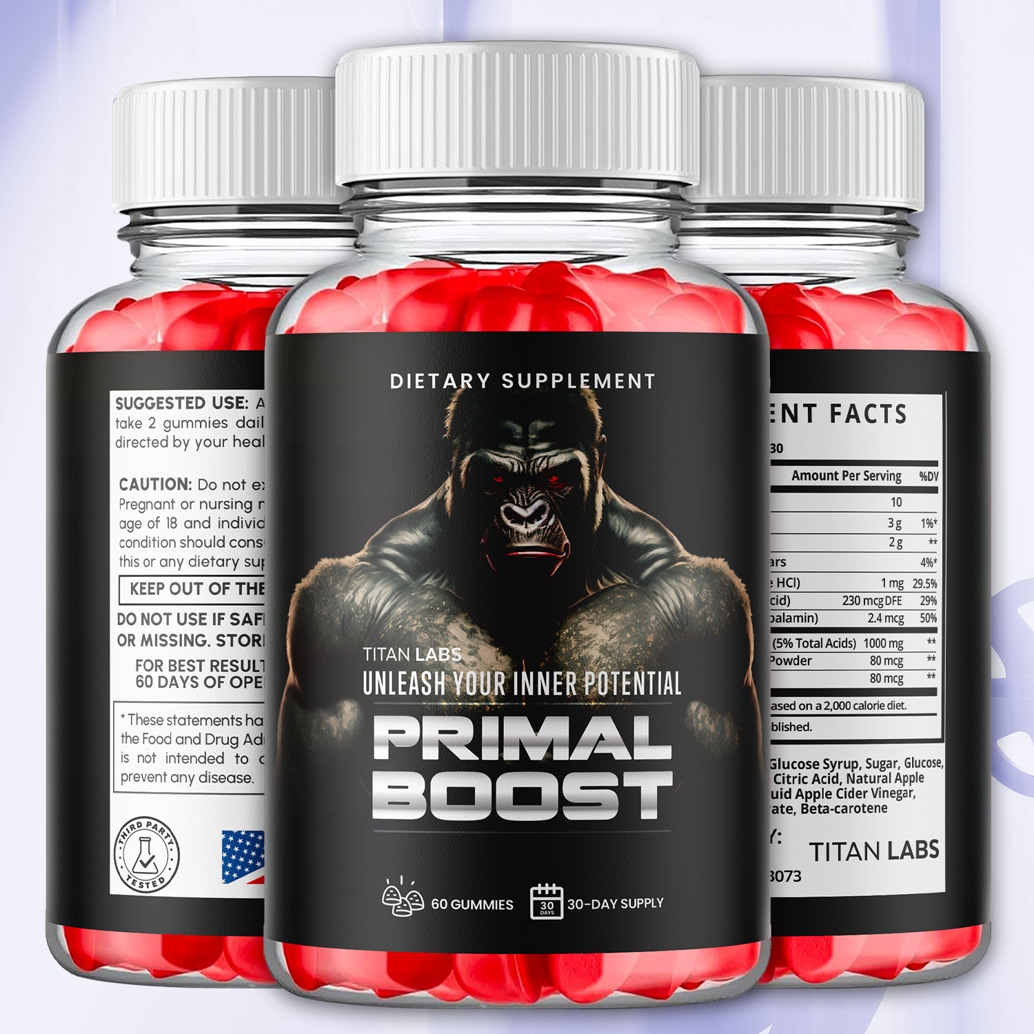 (5 Pack) Primal Boost Male Gums Advanced Support Formula PrimalBoost 300 Gummies