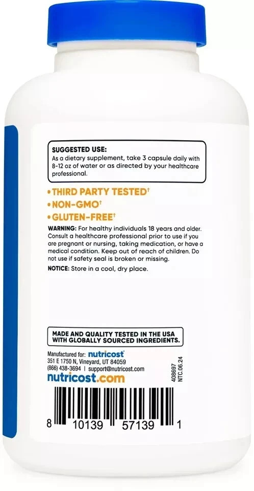 Nutricost Magnesium Glycinate 180 Capsules 210mg Per Serving Supplement