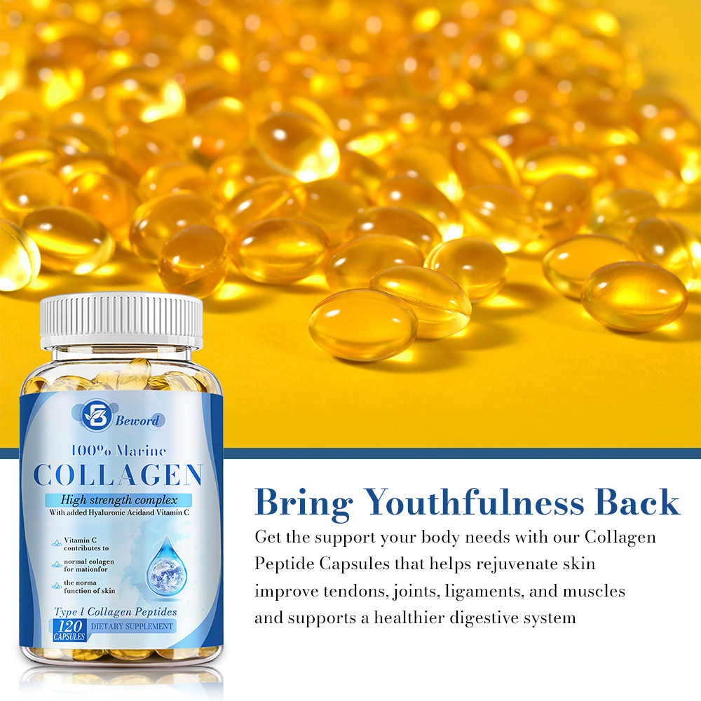 Marine Collagen Capsules 1300mg Hyaluronic Acid,Vitamin C,Skin Health Supplement