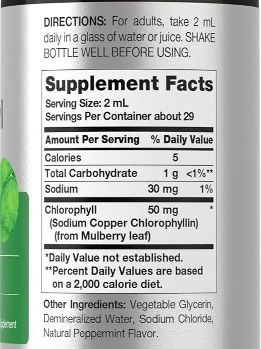 Horbaach 2oz Liquid Chlorophyll Natural Peppermint Vegan Gluten Free Dietary