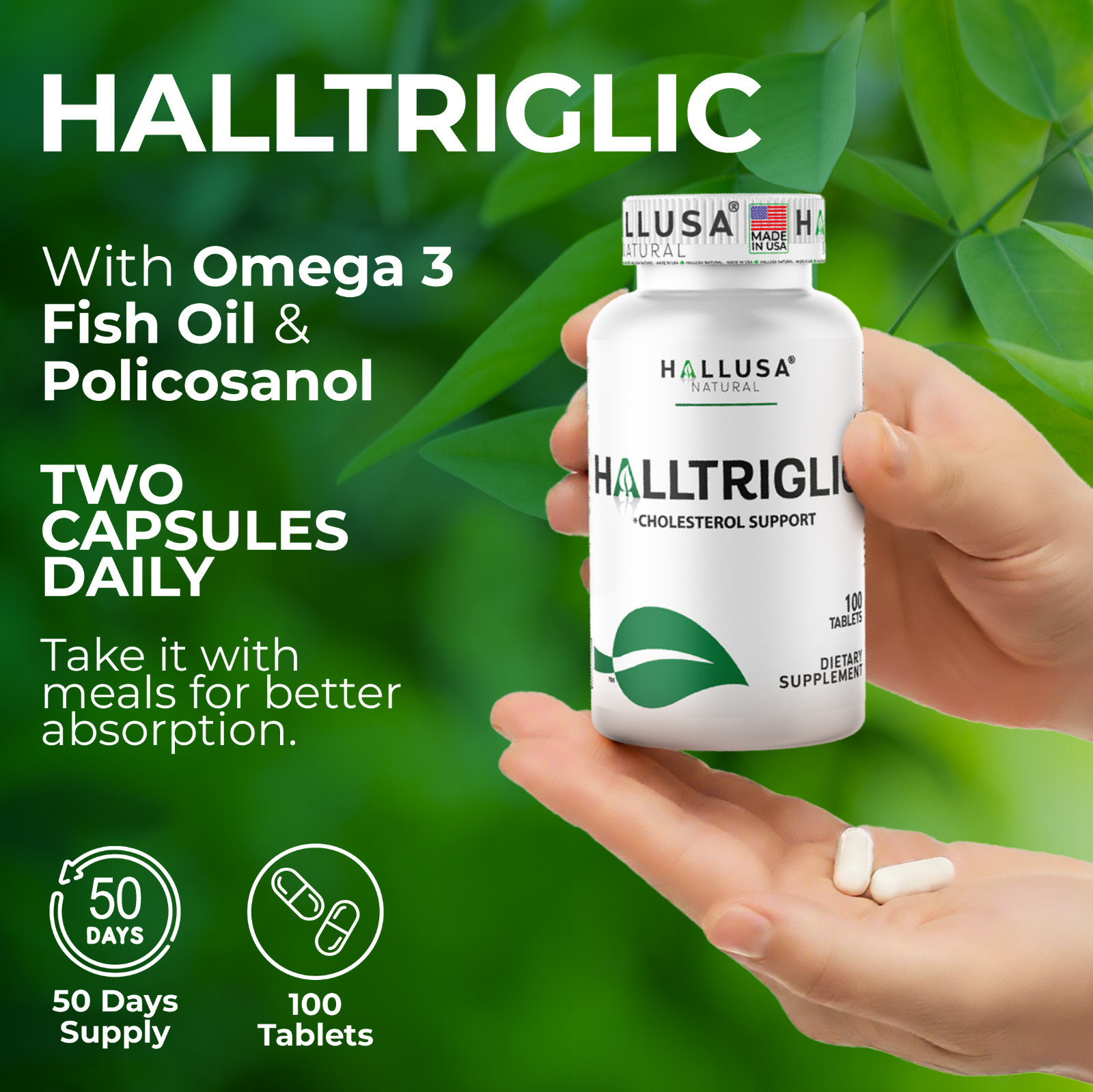 HALLTRIGLIC – Heart Health – Lower Triglycerides & Cholesterol – 100 Tabs