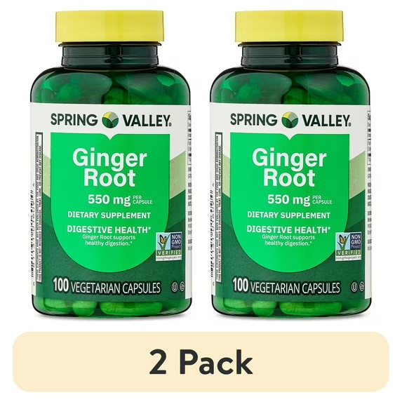(2 Pack) Spring Valley Ginger Root 550 mg Capsules, 100 Count.