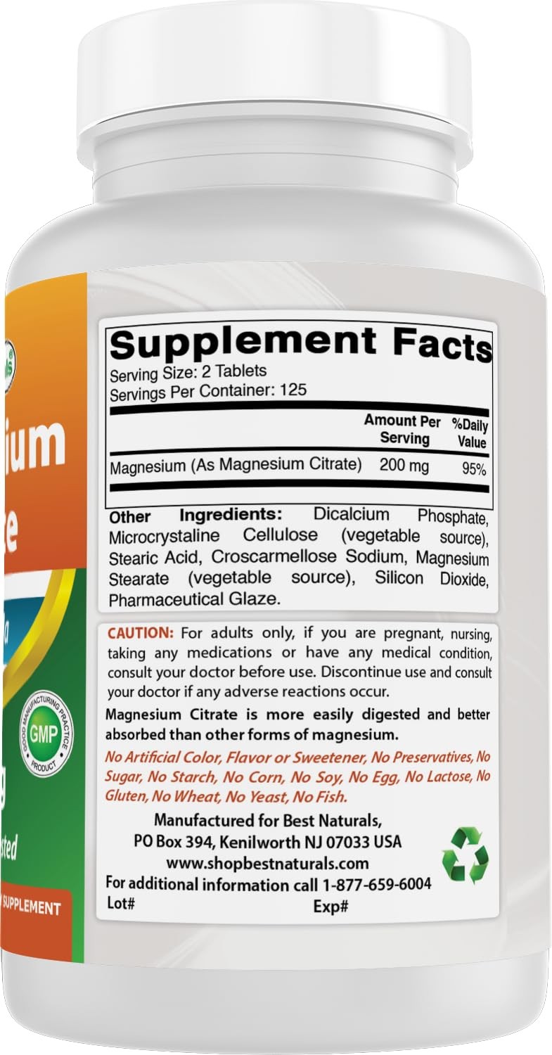 Best Naturals Magnesium Citrate (Citrato de Magnesio) 250 Count (Pack of 1)