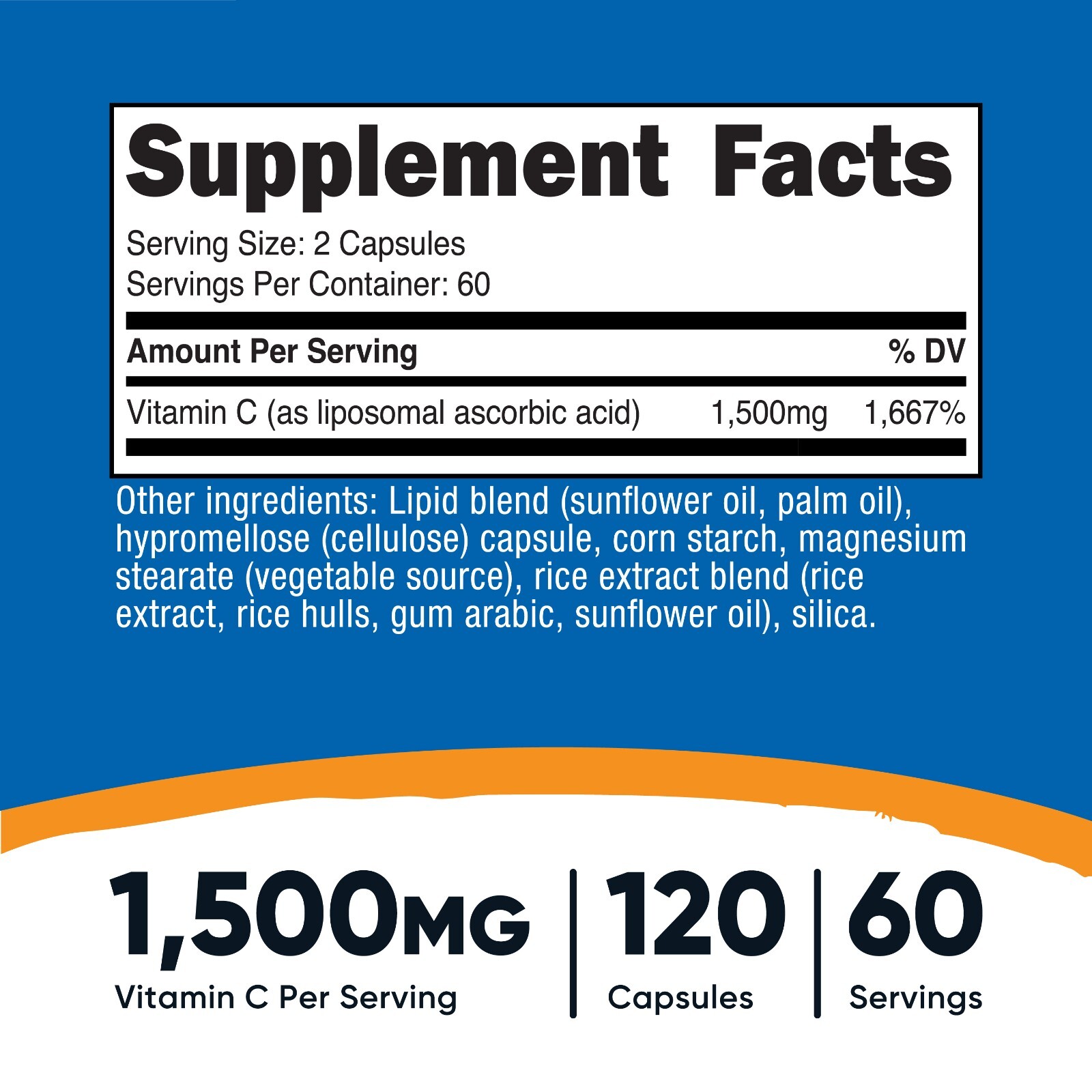 Nutricost Liposomal Vitamin C (1500mg) 120 Vegan Capsules – GMO-Free, 60 Serving
