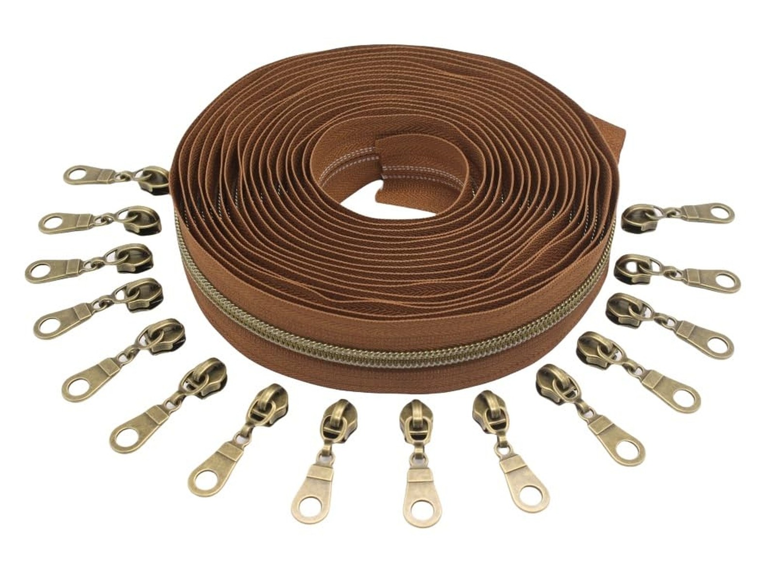 YaHoGa #5 Antique Brass Metallic Nylon Coil Zippers by The Yard Bulk Brown Ta…