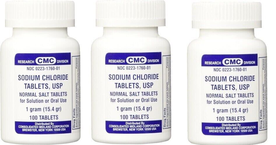 SODIUM CHLORIDE Tablets 1 GM 100 Per Bottle Salt *3 pack*