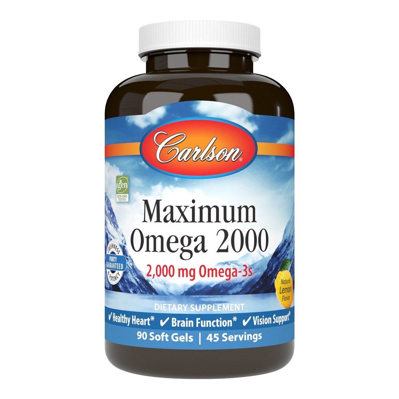 Carlson – Maximum Omega 2000, 2000 mg Omega-3s Lemon 90 soft gels Exp:04/2028