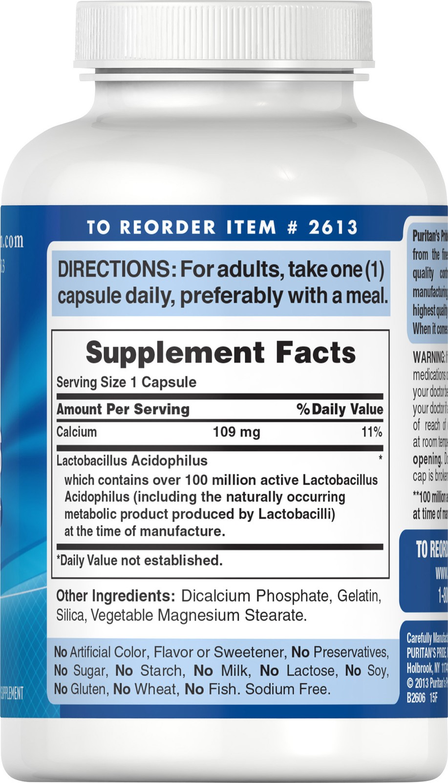 Puritan’s Pride Probiotic Acidophilus – 250 Capsules